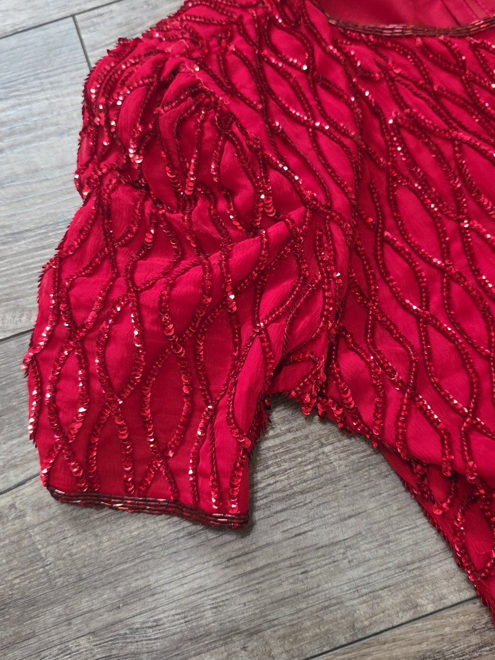 Vintage Laurence Kazar Cocktail 100% Silk Red Sequin Beaded Dress - Picture 7 of 16